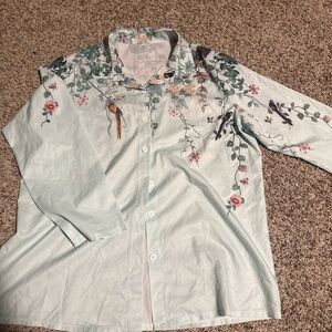 Floral Embroidered Button-Up Shirt